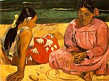 Tahitian Canvas Paintings - Tahitian Women On the Beach